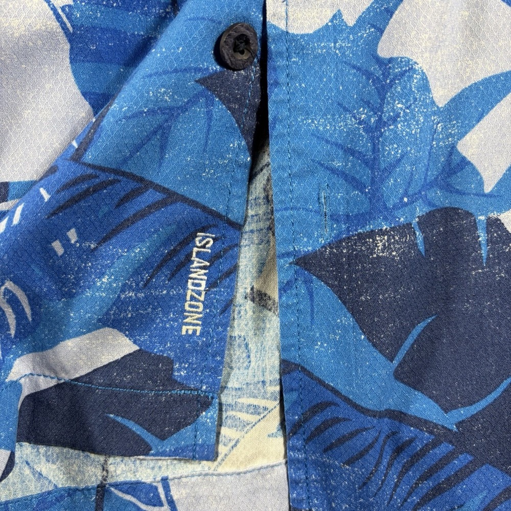 Tommy Bahama Mens Large Blue Palm Print Silk Short Sleeve Button Front Shirt - Picture 5 of 8